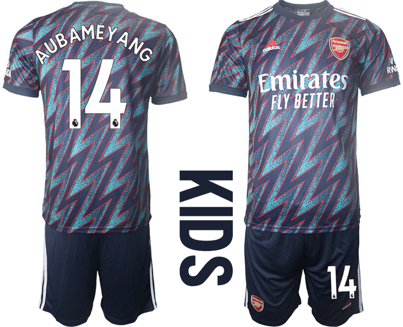 Youth 2021-2022 Club Arsenal away blue #14 Soccer Jersey->youth soccer jersey->Youth Jersey
